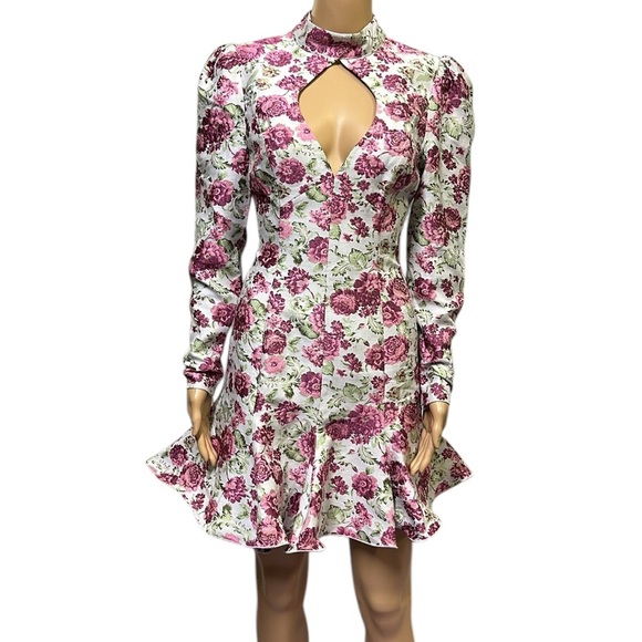ASOS Luxe Dresses & Skirts - Asos Luxe Keyhole Cut Out Floral jacquard High Neck Long Sleeve Mini Dress Sz 6